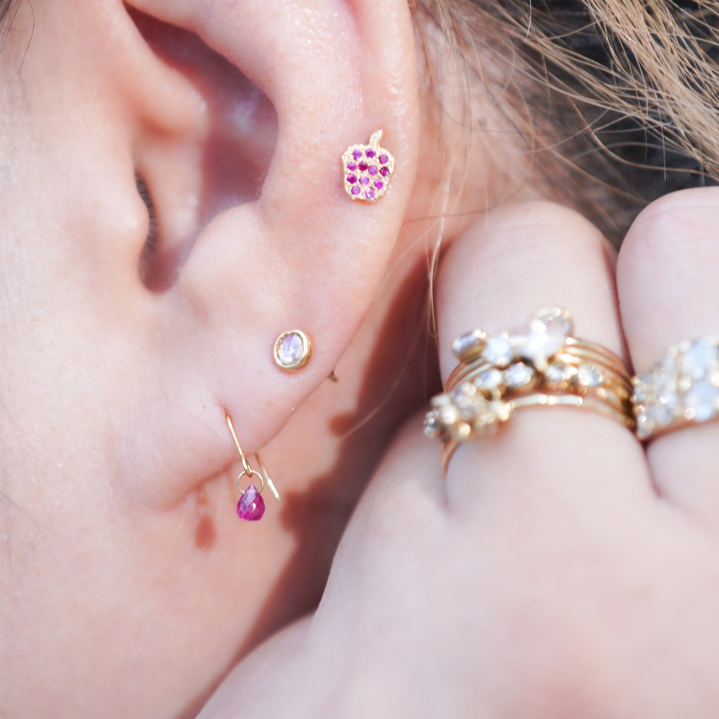 hp-386 レイヤーピアス - ルビー×ダイヤ